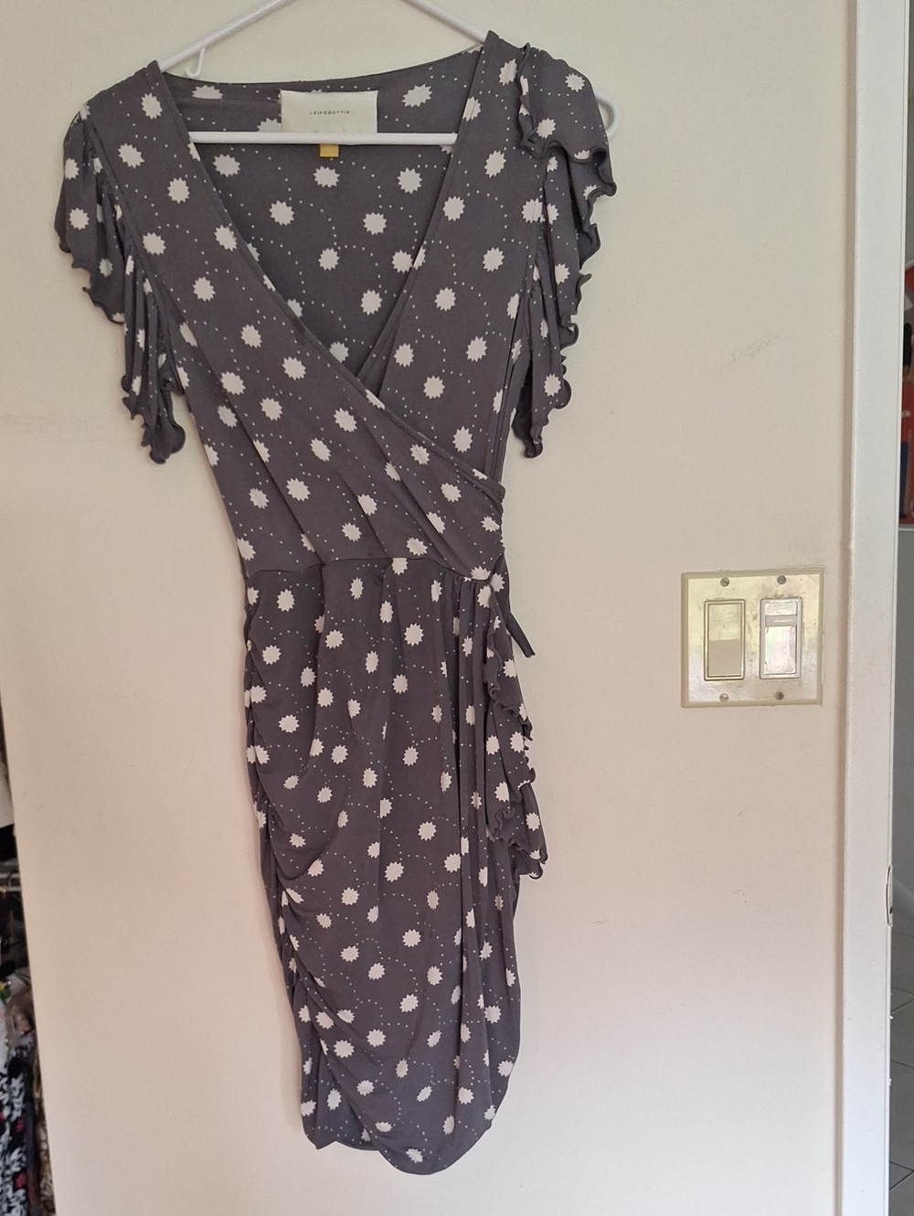 0leifsdottir Gray Wrap Dress with White Dot Print Leifdottir Xs Stretchy
